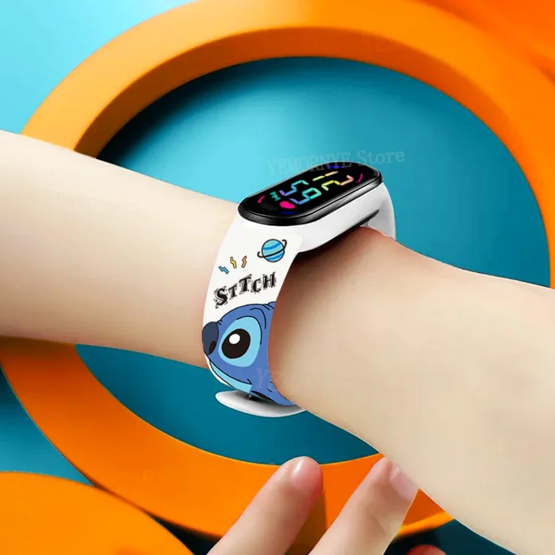 Цифровые Детские часы Disney Stitch фигурки аниме светящиеся спортивные с сенсорным