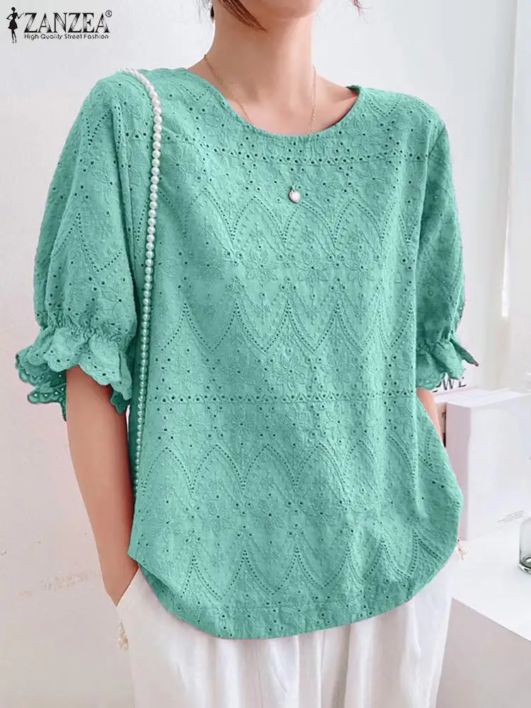 Летние Элегантные Топы с полурукавами и оборками однотонная Повседневная