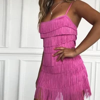 fringed dress womens sexy summer beach dress suspenders strapless low cut short fringed party dress sexy club clothes vintage