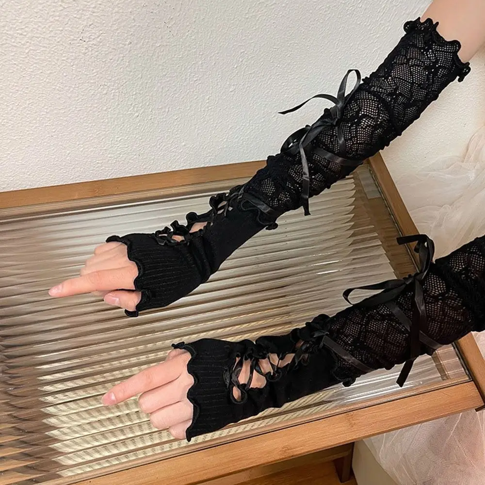 

Punk Sweet Balletcore Jk Party Lolita Bandage y2k Driving Tulle Mittens Sunscreen Sleeve Fingerless Gloves Lace Gloves