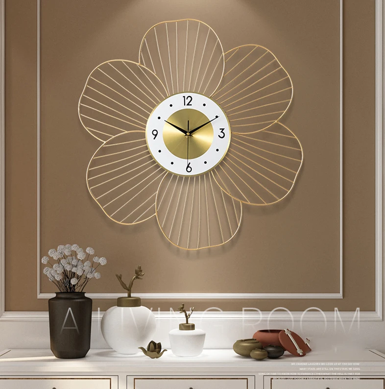 

Modern Luxury Wrought Iron Sunflower Wall Clocks Hotel Club Bar Wall Sticker Crafts Home Livingroom Background Wall Mural Decor