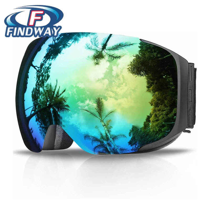 

Findway Ski Goggles Snowboard Snow Magnetic Interchangeable Lens Anti Fog Over Glasses OTG UV Protection-For Women Men Youth