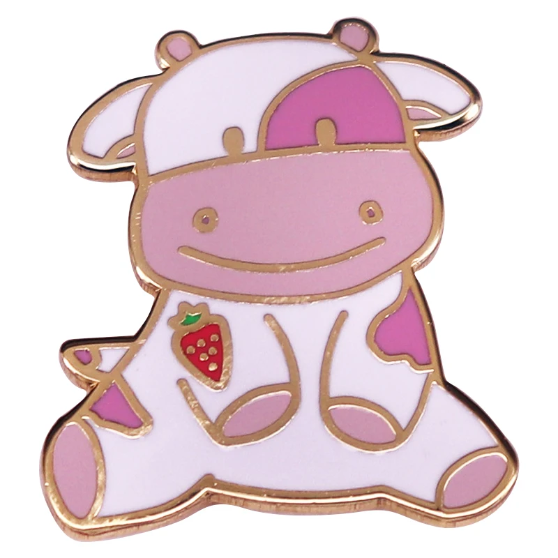 A2440 Cute Cartoon Strawberry Cow Animals Lapel Pins for Backpack Enamel Pins Badges Brooches for Clothing Accessories Gifts