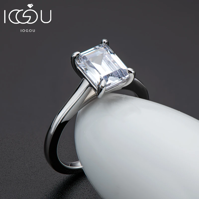 IOGOU 925 стерлингового серебра 2,5 карат изумрудная огранка Solitiare кольца для женщин, искусственный бриллиант обручальное кольцо ювелирные изделия