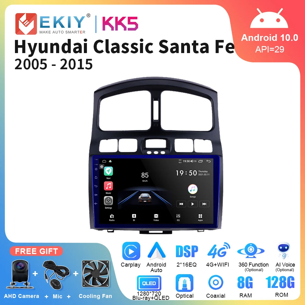Autoradio EKIY KK5 Android 10 per Hyundai Classic Santa Fe 2005 2006-2015 Carplay Auto GPS Multimedia Player 2Din unità principale DVD