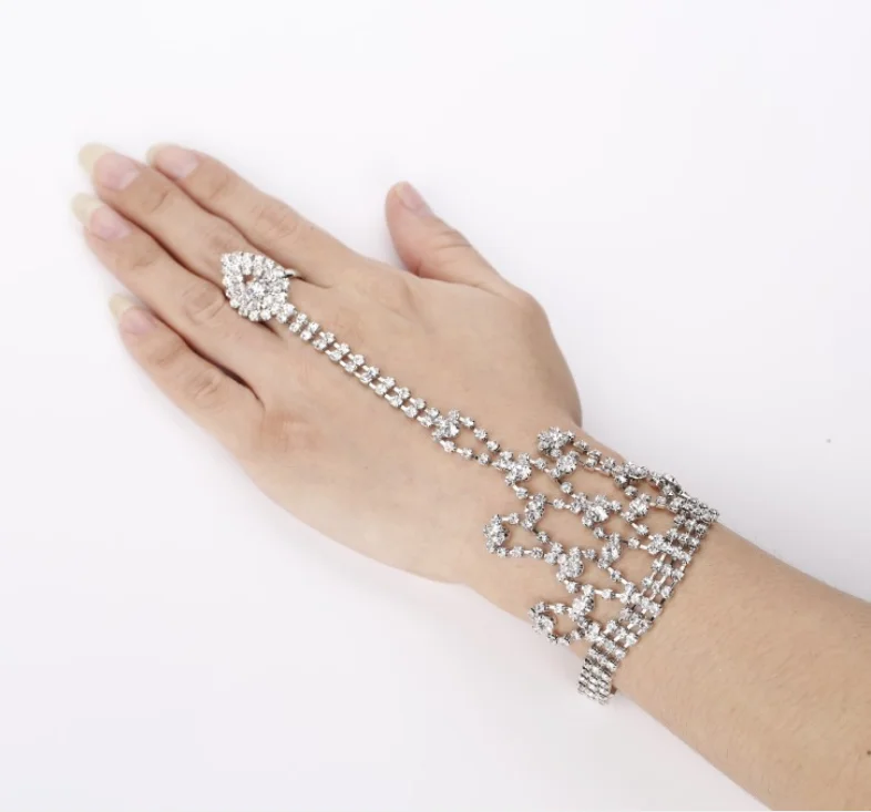 

ANGLANG Luxury Crystal Finger Bracelet Glitter Rhinestone Adjustable Chain Women Fashion Elegant Hand Chain Wedding Party Gifts