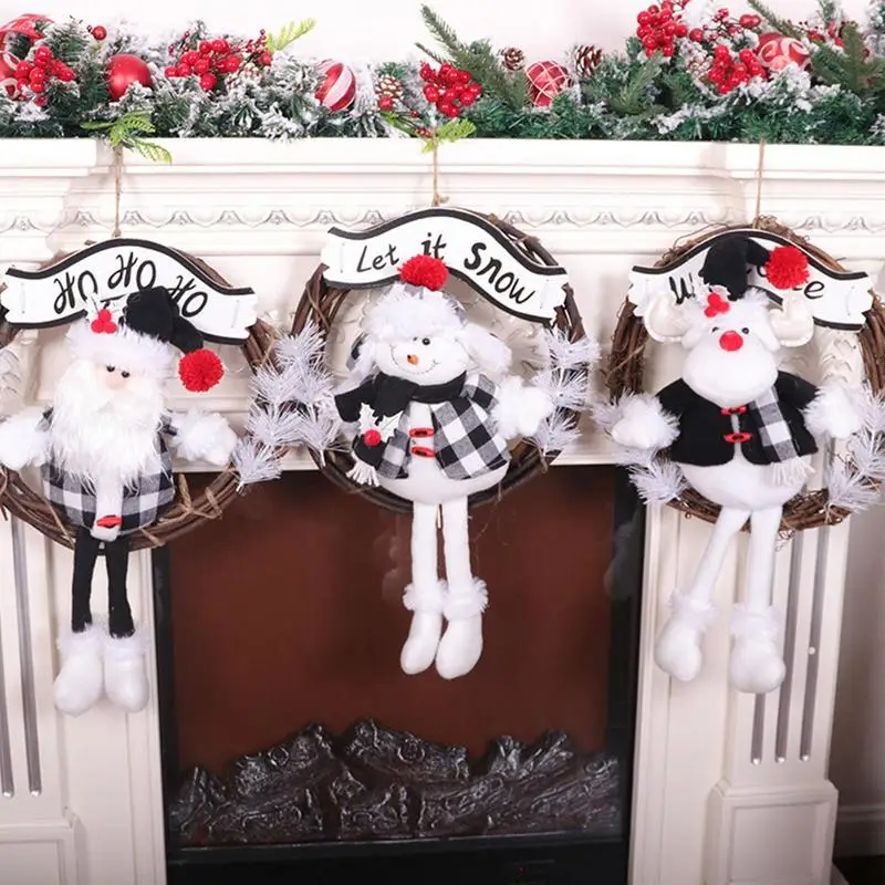 

Outdoor Christmas Wreath Durable Welcome Door Hangings Rattan Front door Christmas doll wreath Santa Claus doll Decorative