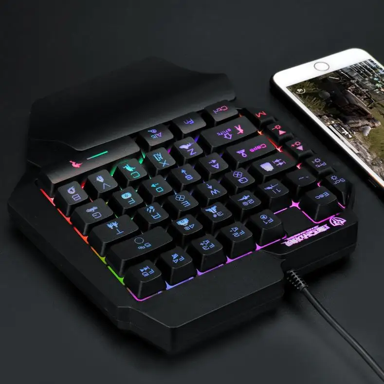 

Mini Gaming Keyboard Mobile Tablet One-handed Wired Game Keypad for LOL PUBG CF Game Colorful Backlight Keyboard Gamer