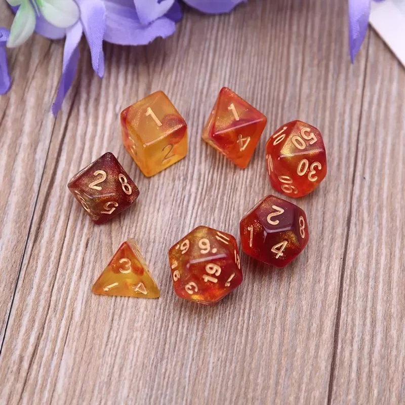 

7 шт., D20 полигедрические игральные кости, блестящие двухцветные 20-сторонние кубики, настольные игры для бара, клувечерние