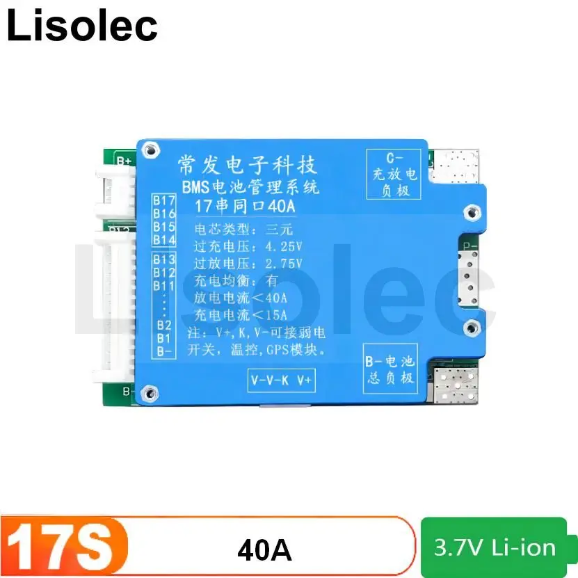 

17S 60V Balance BMS 40A Balanced Board PCB PCM 62.9V Lithium Battery Pack Charge Discharge Protection Board Equalizer for Ebike