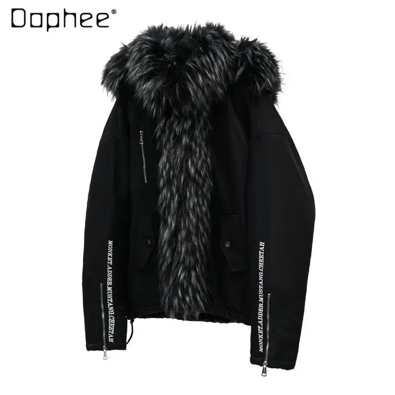 Couple's Four-Strip Fur Collar Embroidered Two-Color Jacket Thick Cotton Clothing Ladies Winter Warm Coat New Fashion Trend