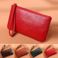 2022 retro durable coin purses for women men lychee pattern solid color wallet zipper quality portable bag soft fashion hand bag
