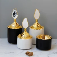 modern ceramic agate aromatherapy furnace golden hollow jewelry cosmetic storage jar black white cotton swab aromatherapy bottle