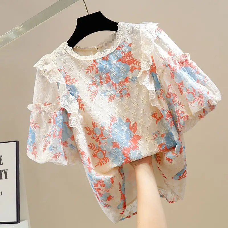 Блузка Matakawa женская с пышными рукавами винтажная Милая цветочным принтом и