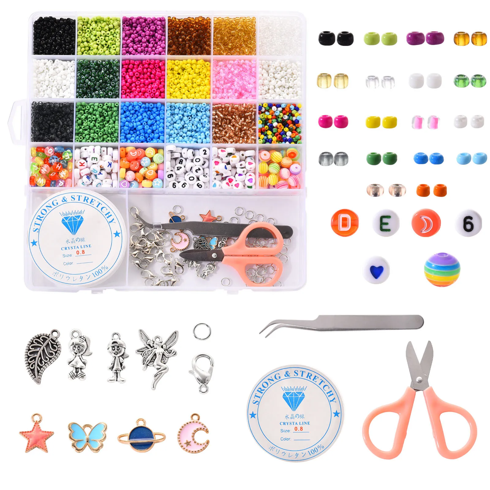 

24 Colorful Cube Round Glass Beads Flat Beads Star Moon Beads For DIY Bracelet Earrings Necklace Jewelry Making Accessories