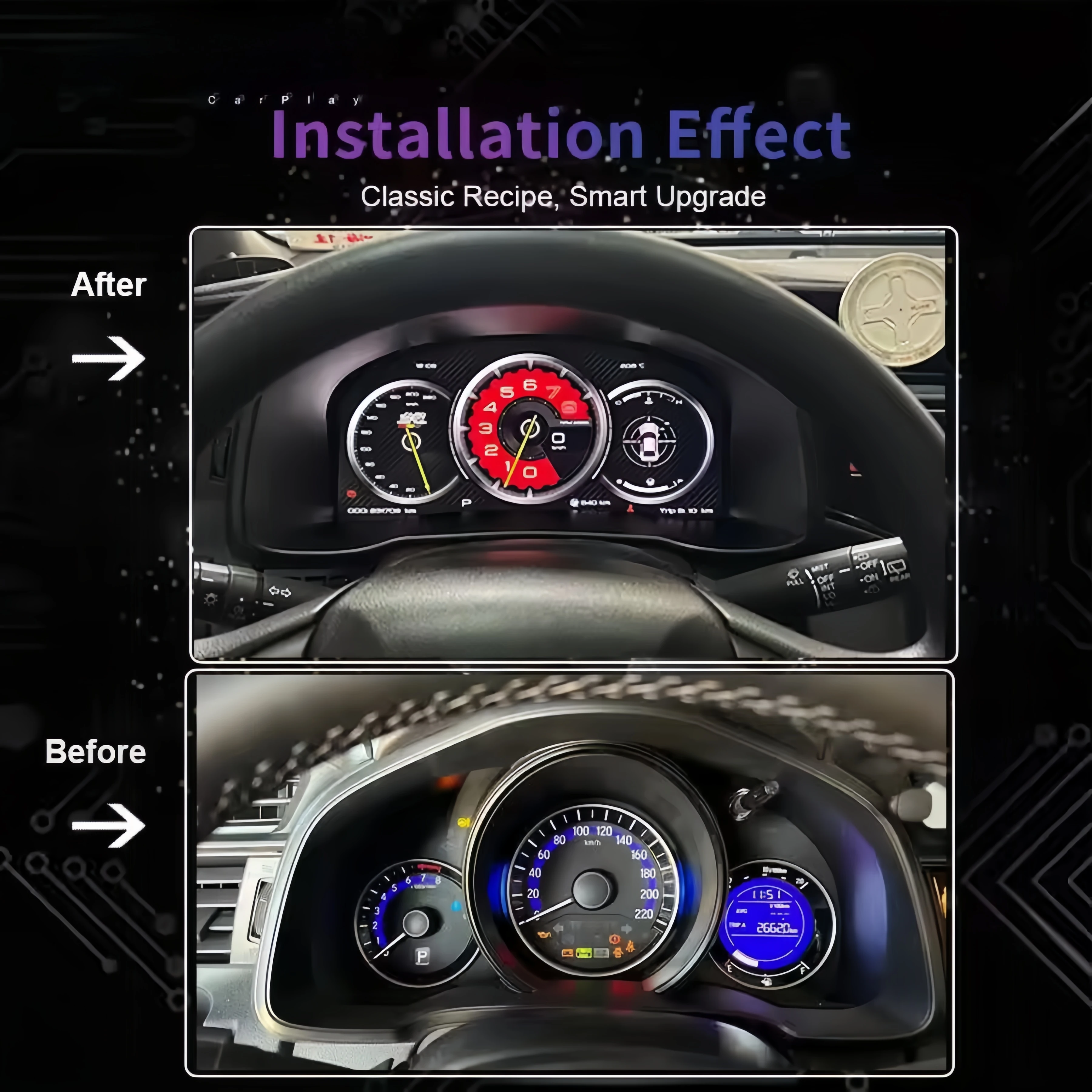 Фото Цифровая приборная панель LCD 12.3'' для Honda Fit JAZZ 2014-2020: Умные датчики, спидометр, панель приборов №3