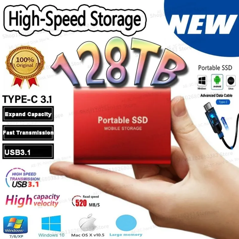 

Mobile External 128TB 64TB 32TB Hard Disk For Laptop Desktop Computer Interface USB3.1/Type-C Memory 4TB 2TB 8TB 16TB 외장하드 2tb