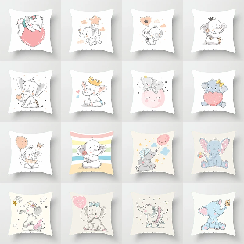 

Квадратная подушка с мультяшным принтом слона, наволочка для автомобильного дивана, простые украшения для дома