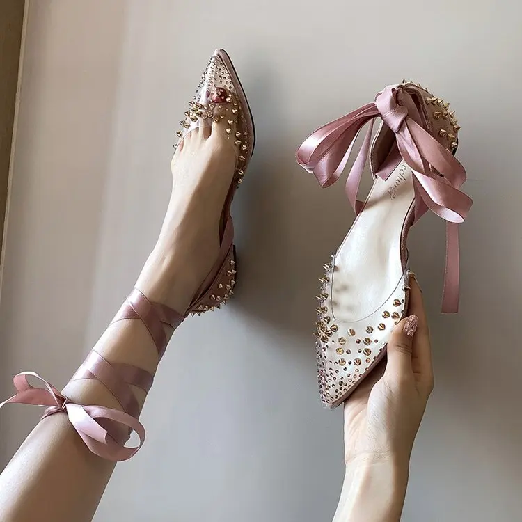 

Style Studded Pointed Toe High Heels Ladies High Heels Cross Lace Up Shoes Ladies Party Wedding Shoes Ladies Ladies Casual Shoes