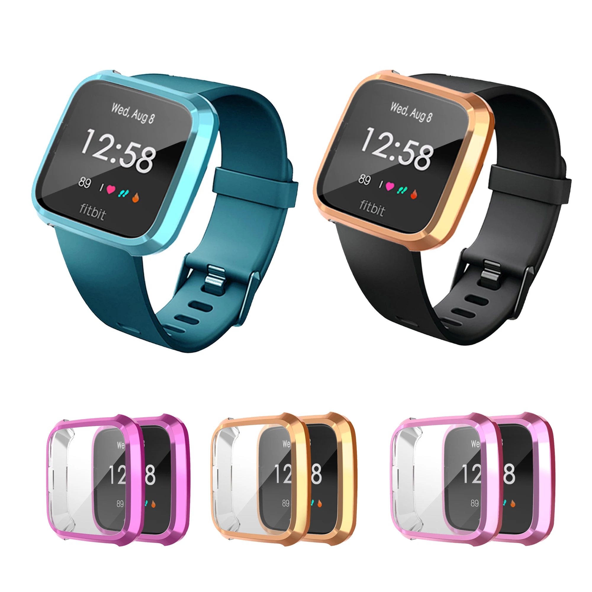 

Protector Case For Fitbit Versa Lite26mm Cover Coverage Silicone TPU Plated All-around Bumper Screen Protection Full Accessories