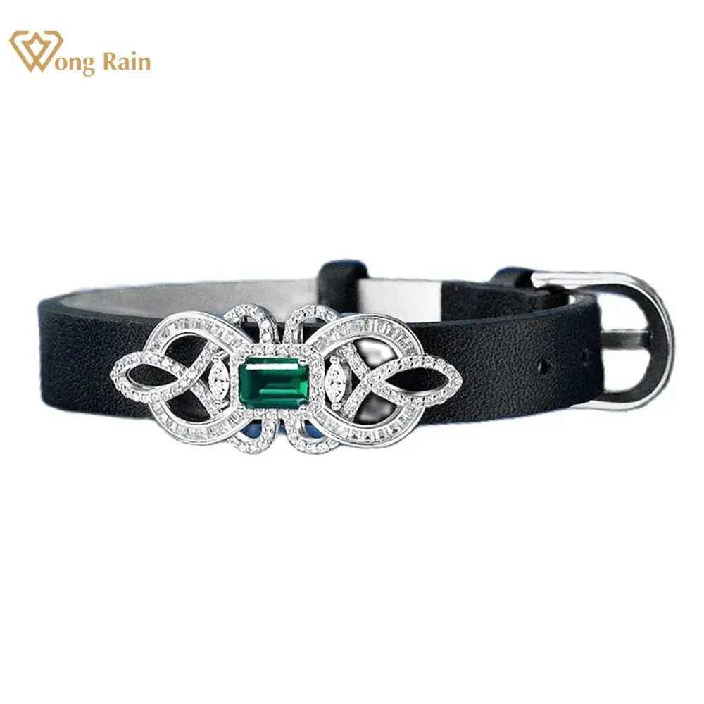 

Wong Rain Vintage 100% 925 Sterling Silver Emerald High Carbon Diamonds Gemstone Belt Bracelet Bangle Fine Jewelry Wholesale