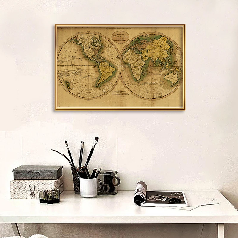 

72*48cm Vintage World Map Kraft Paper Poster Retro Canvas Painting Wall Decorative Prints School Supplies for Home Office Decor