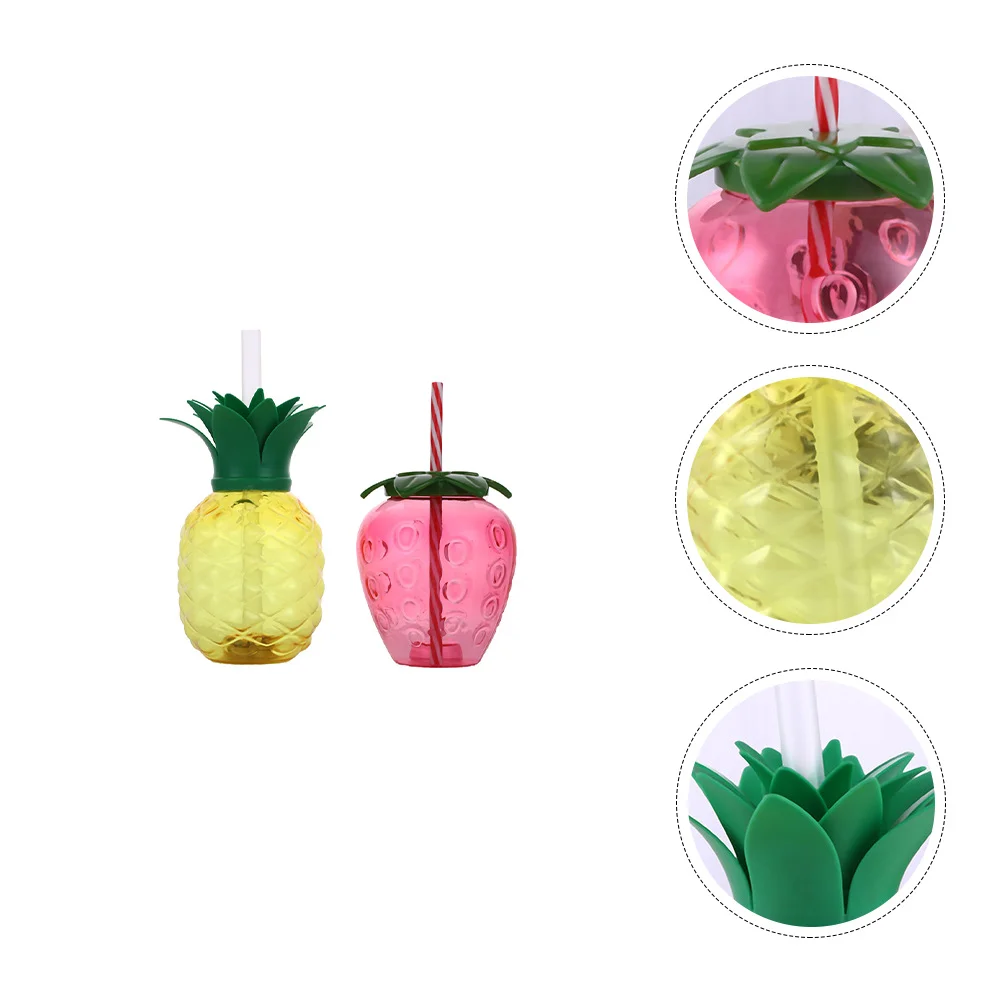 

2pcs Strawberry Plastic Cups Pineapple Tumbler Pineapple Drink Cup Luau Tumbler Pineapple Cups Kids Straw Cups