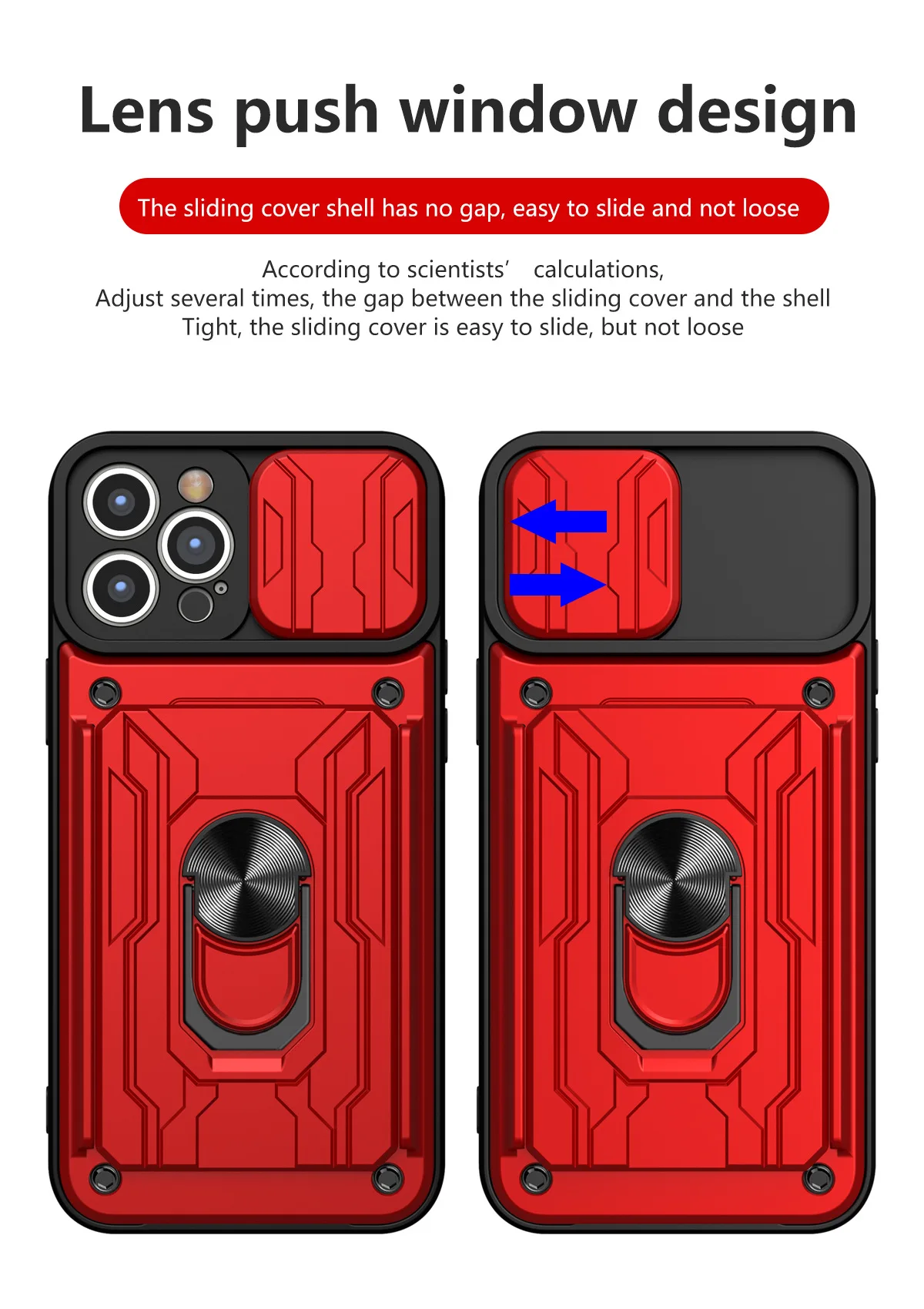 

Slide Camer Phone Case For iPhone 13 12 11 Pro Max XR X XS 6 6s 7 8 Plus SE Card Shockproof Slot Bracket Holder Back Ring Cover