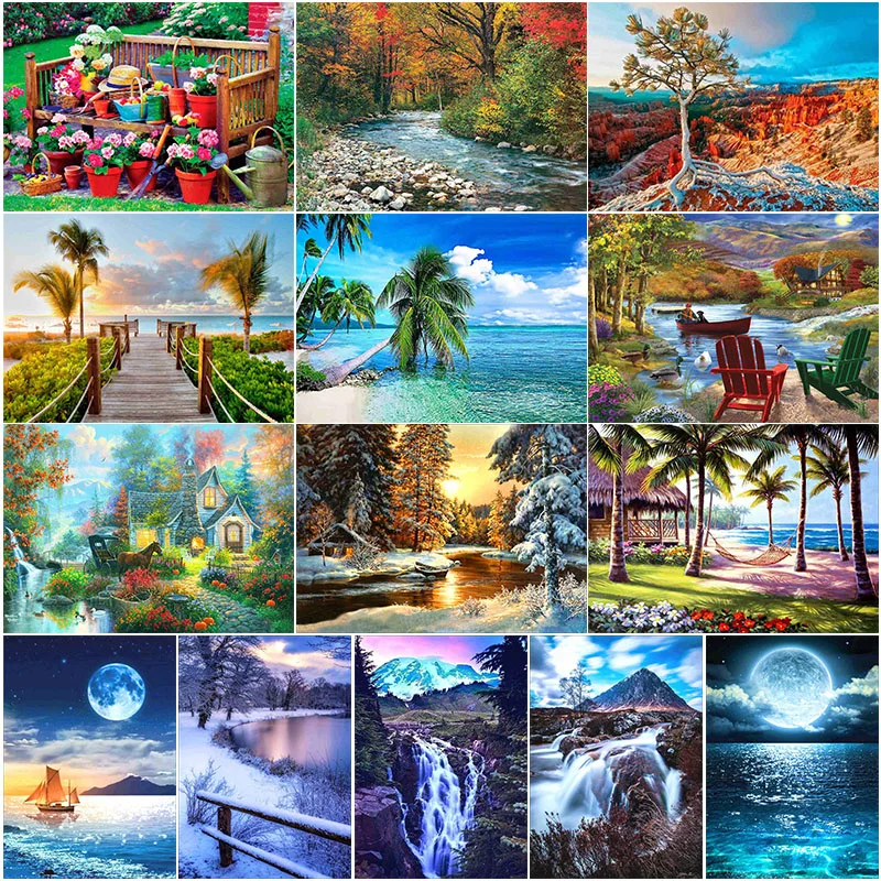 

5D Landscape Waterfall Kit DIY Diamond Painting Beach Valley River Scenery Art Picture of Rhinestones Home Decor Gift Handcrefts