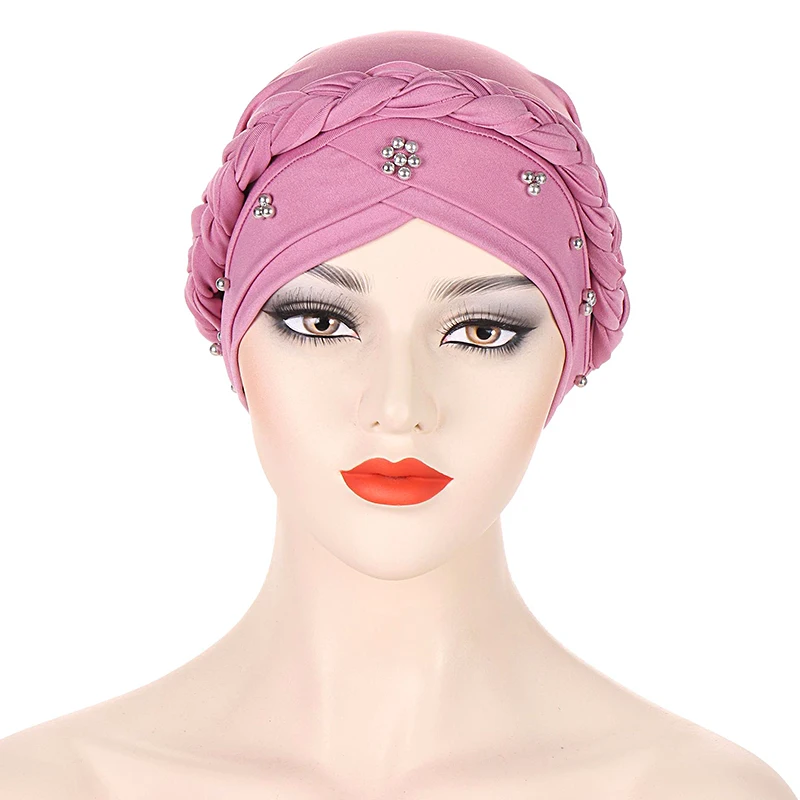 

Arab Wrap Muslim Scarf Hijabs Turbans African Headtie Sequin Braid Hat for Women Pleated Beanie Headwrap Hair Accessories