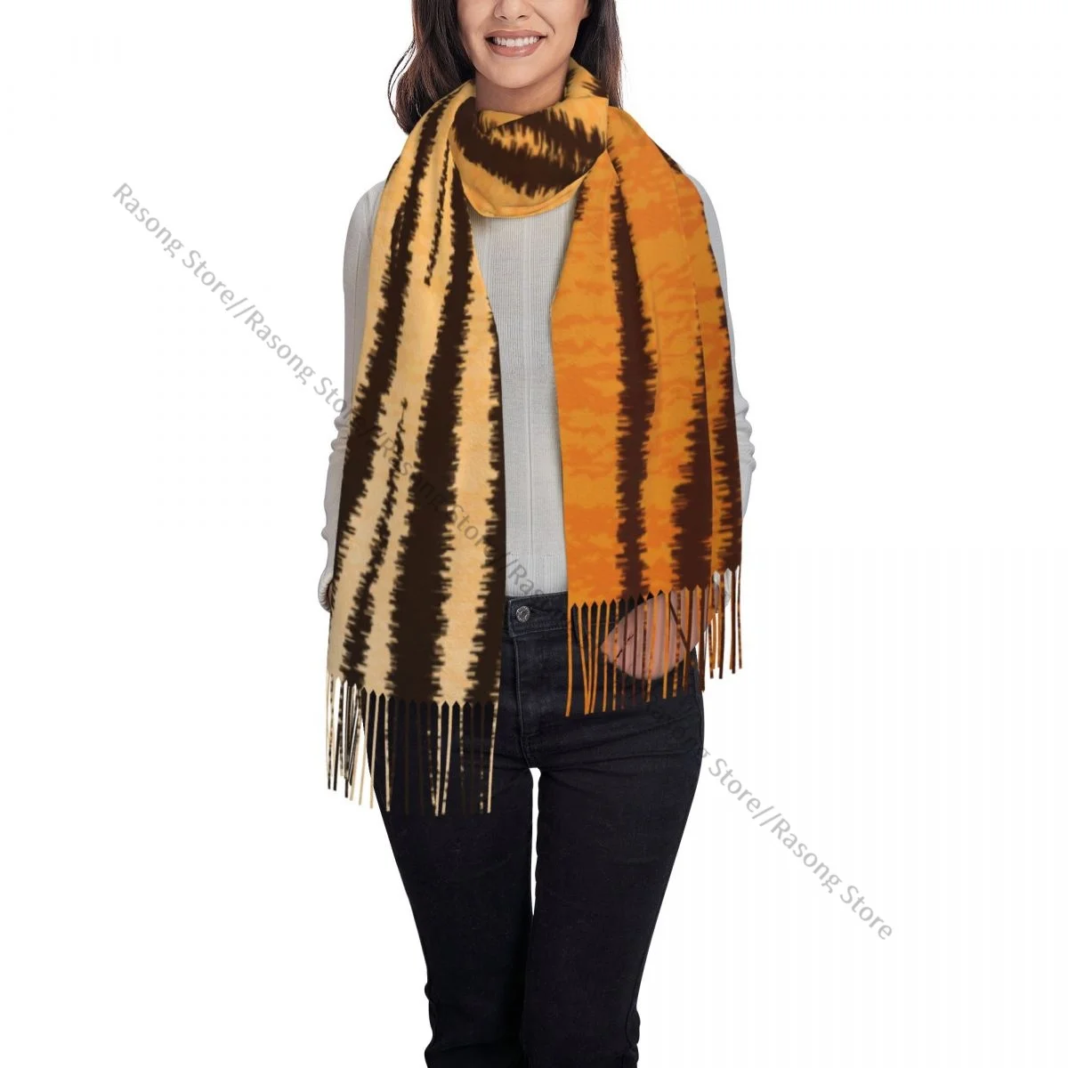 Большой шарф с кисточками 196*68 см из пашмины зимний женский кожи тигра