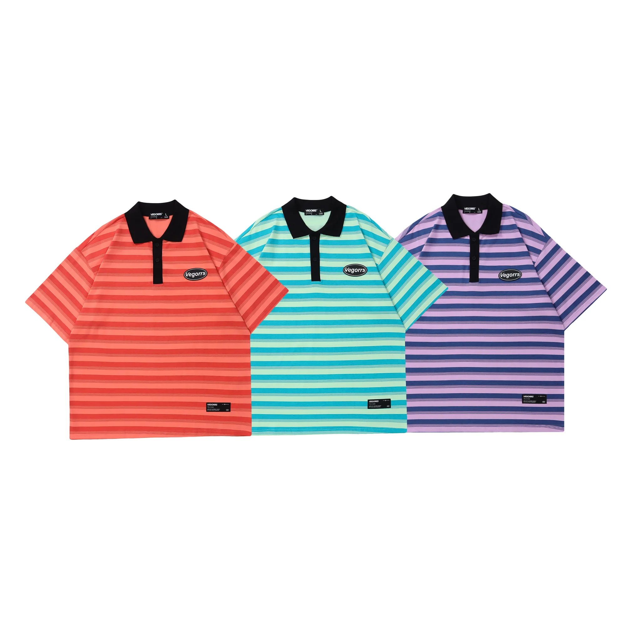 

ATSUNSET Dark Stripes Button Polo Shirt Hip Hop Streetwear Vintage Style Harajuku T-Shirt Pullover Top