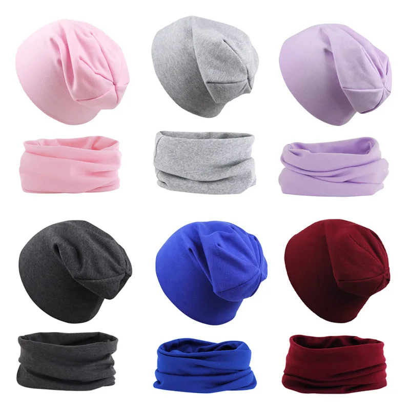 

Autumn Winter Baby Hat Sarf Set Hip Hop Kids Beanie Hats for Boys Elastic Solid Color Toddler Bonnet Infant Cap for Children