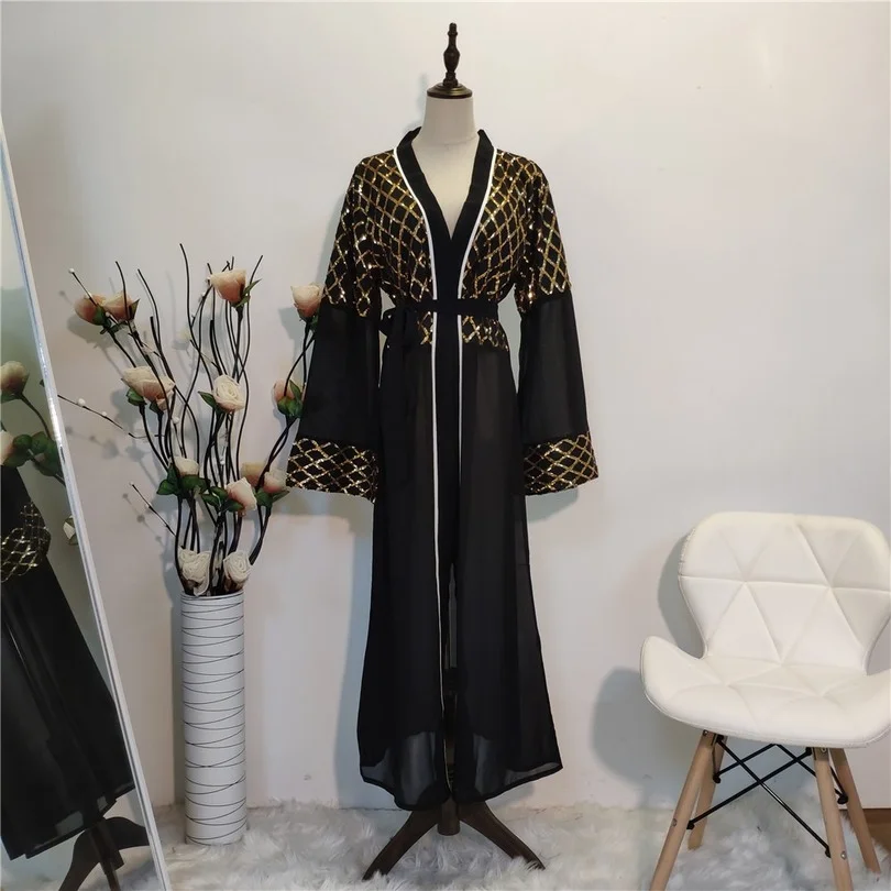Шифоновые кружевные кимоно Abaya Дубай Кафтан мусульманский для женщин женская
