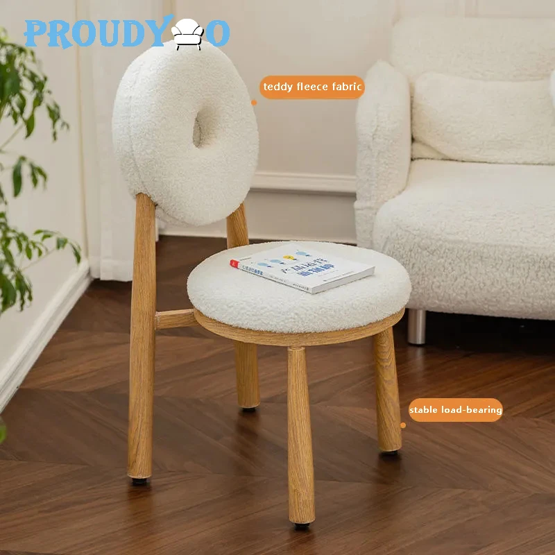 

Nordic Designer Chair Backrest Doughnut Chair Desk Chair Dressing Chair Household Lamb Velvet Chair Full Solid Wood Dining Chair