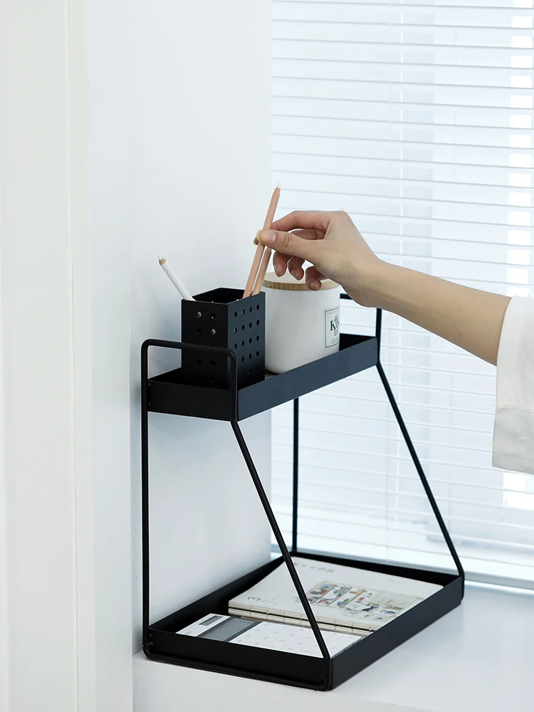 

Black Metal Storage Racks Bathroom 2 Layers Towel Holder Tableware Party Supply Cake Stand 1piece Home Decoration