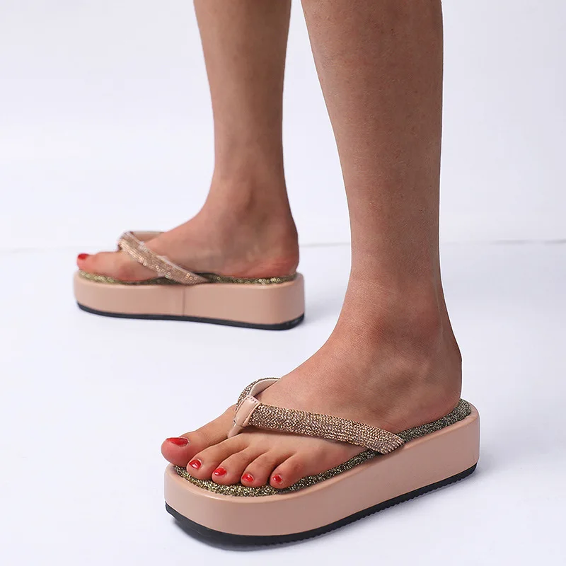 Plus Size 43 Thick Bottom Slippers for Women 2022 Summer New Slides Flip Flops Women Fashion Crystal Sandals and Slippers