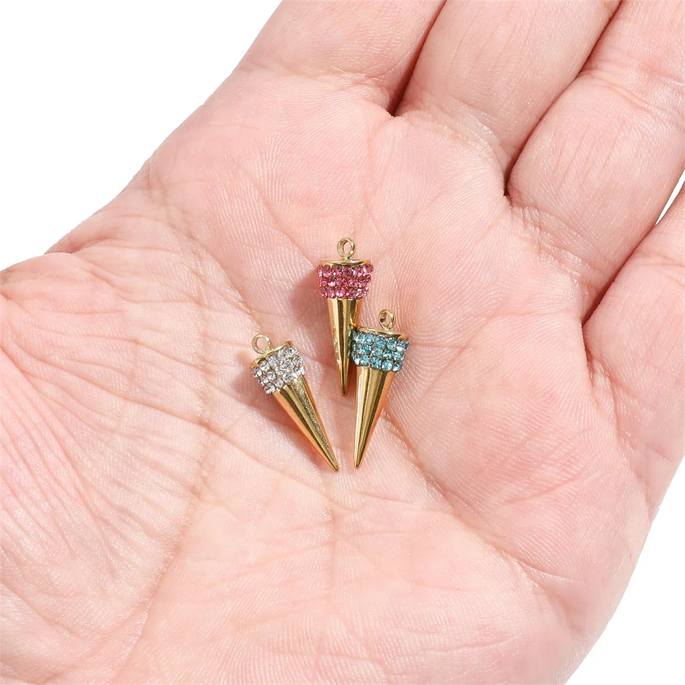5pcs Stainless Steel Circular Cone Charms Zircon Necklace Pendants DIY Jewelry Making Earrings Findings Bracelet Crafts