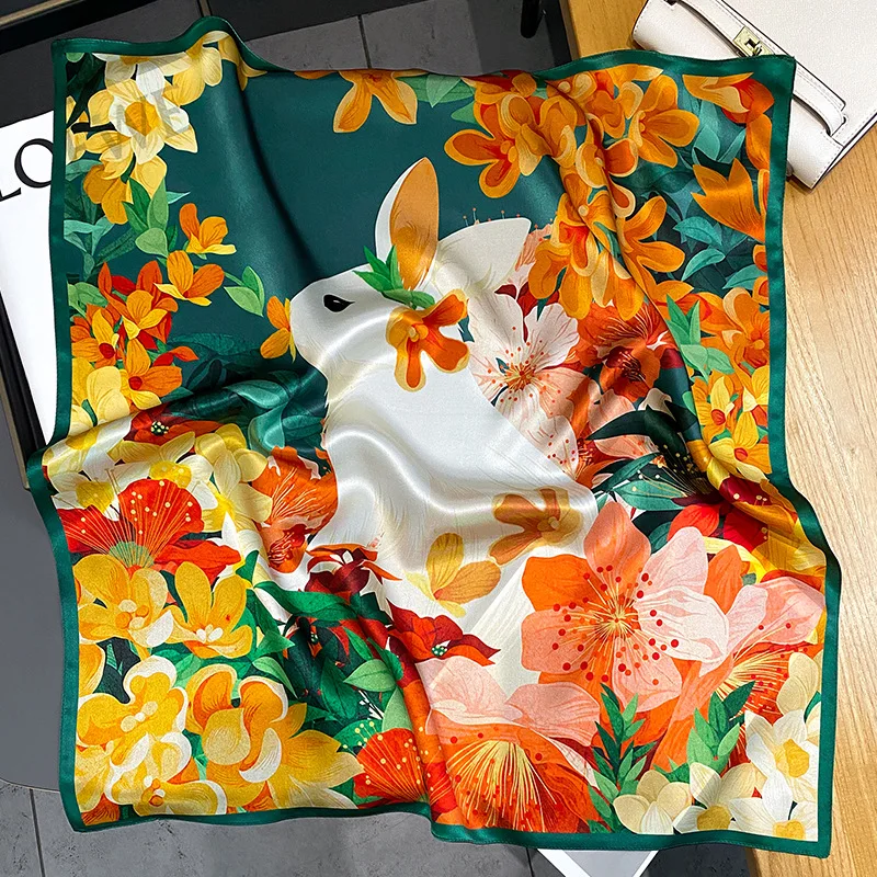 Новое поступление 2024 Модный женский шелковый шарф с принтом весенний шейный