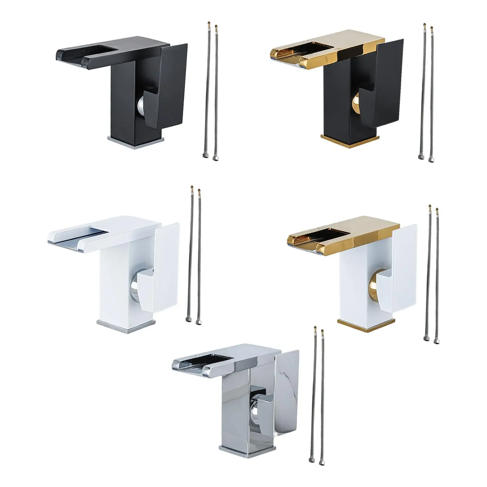 

Bathroom Sink Faucet Basin Mixer Tap LED Waterfall with Hose Deck Mount