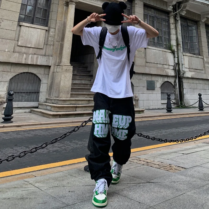 Джинсы Y2k с вышивкой в виде сердца для мужчин и женщин модные прямые штаны стиле