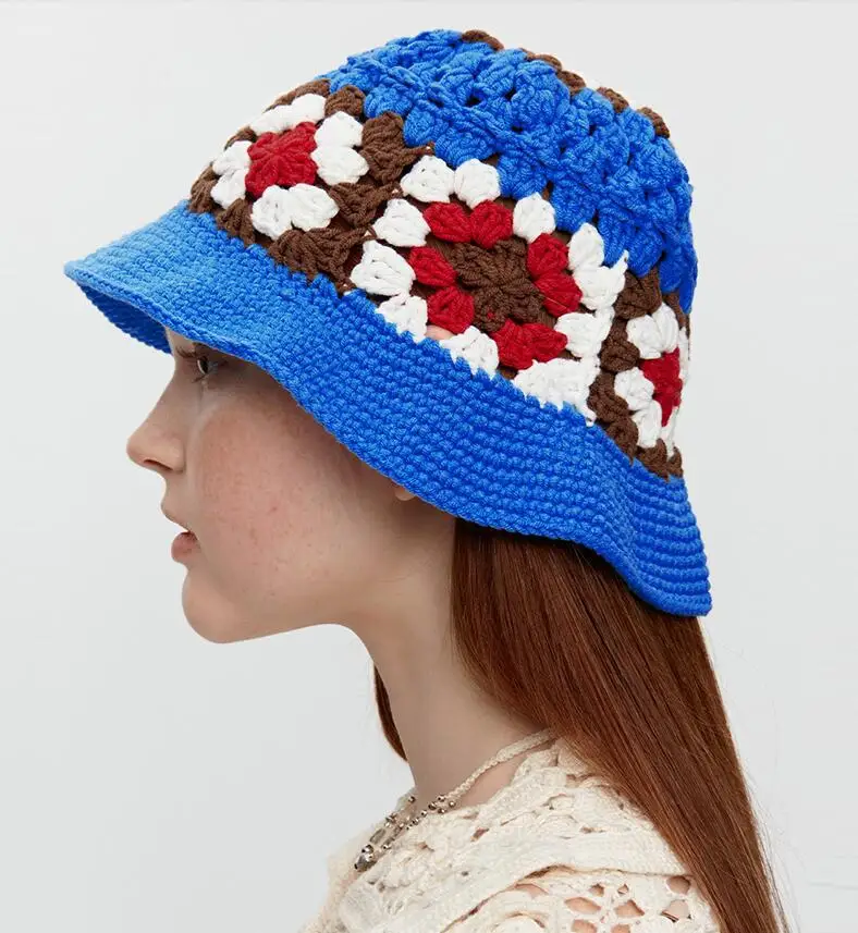 

Ins Japanese Summer Hollow Knitted Flower Wool Hat Crochet Bucket Hat Korean Version Niche Design Thin Breathable Basin Hat