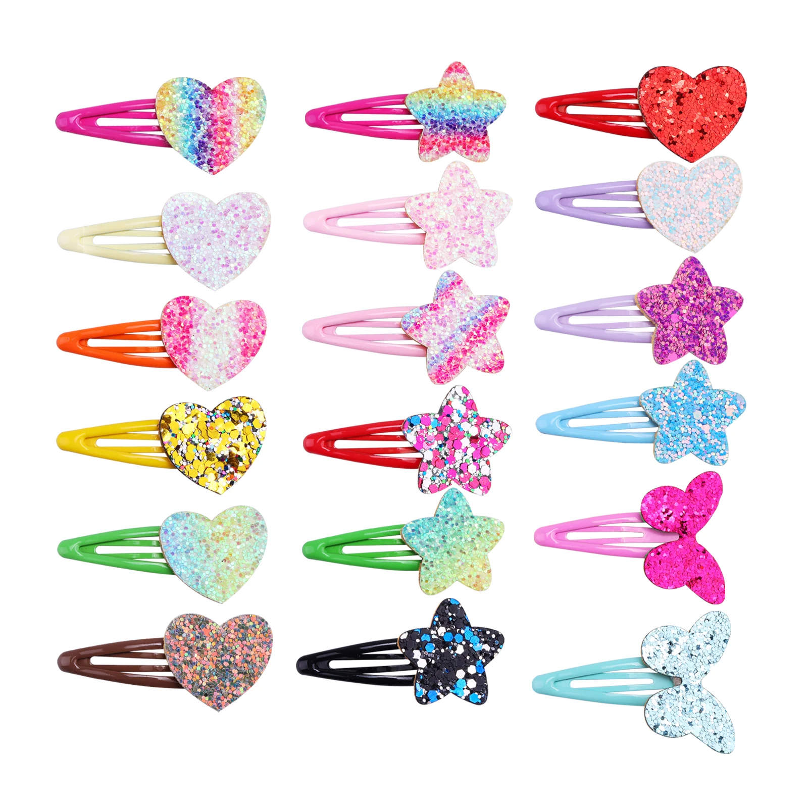18pcs Glitter Sparkle Hair Clips for Girls Diamond Sequins Heart  Clips Butterfly Rainbow Ponytail Accessories