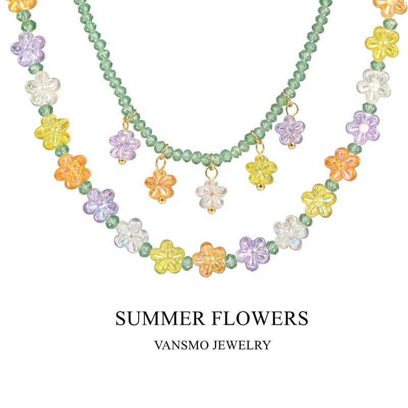 

Flower Necklaces for Women Sweet Daisy Floral Acrylic Crystal Beaded Choker Necklace Girls Clavicle Chains 2022 Summer Jewelry