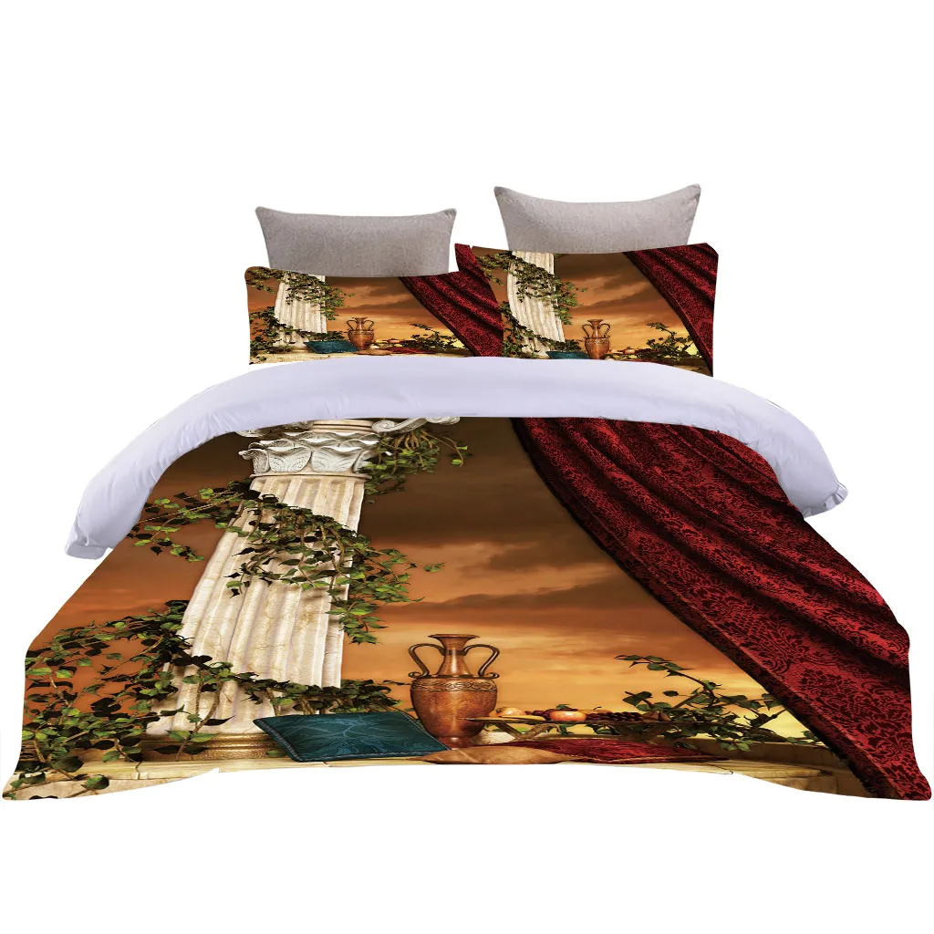 Комплекты постельного белья HUANZHUANG с 2 наволочками пододеяльник принтом комплект