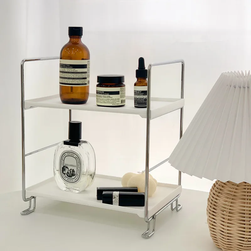 

Nordic White Metal Plastic Storage Shelf Organization Cutlery Shelf Ins Bathroom Shelf Home Decor Desktop Storage Tool