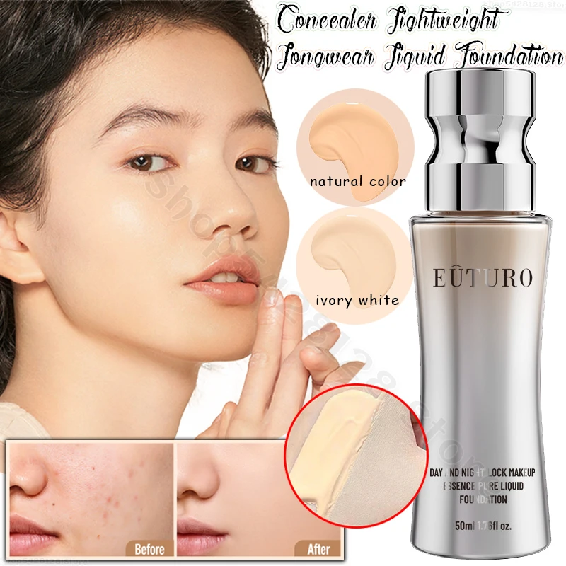 

EUTURO Makeup Liquid Foundation Moisturizing Concealer Lightweight Waterproof Nourishing Skin Not Dark Oil Control Foundation