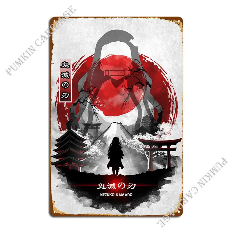 

Японское искусство Nezuko, металлический знак, плакат для гаража, Настенный декор, декор для стен, клубный жестяной знак, плакат