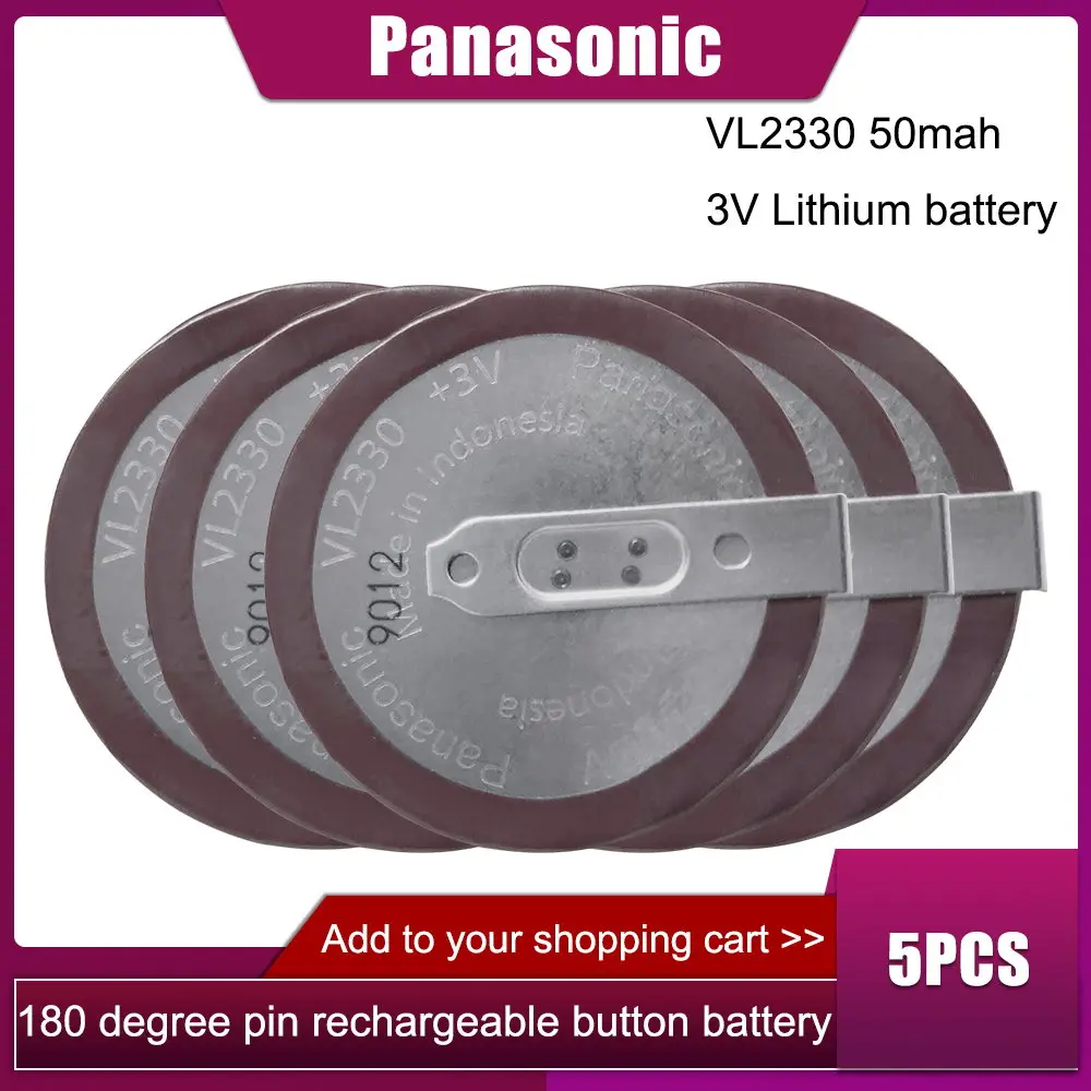 

5PCS 100% Original Panasonic VL2330 2330 3V Lithium Rechargeable Battery With Legs 180 degrees For Timer Car Key Remote Watch