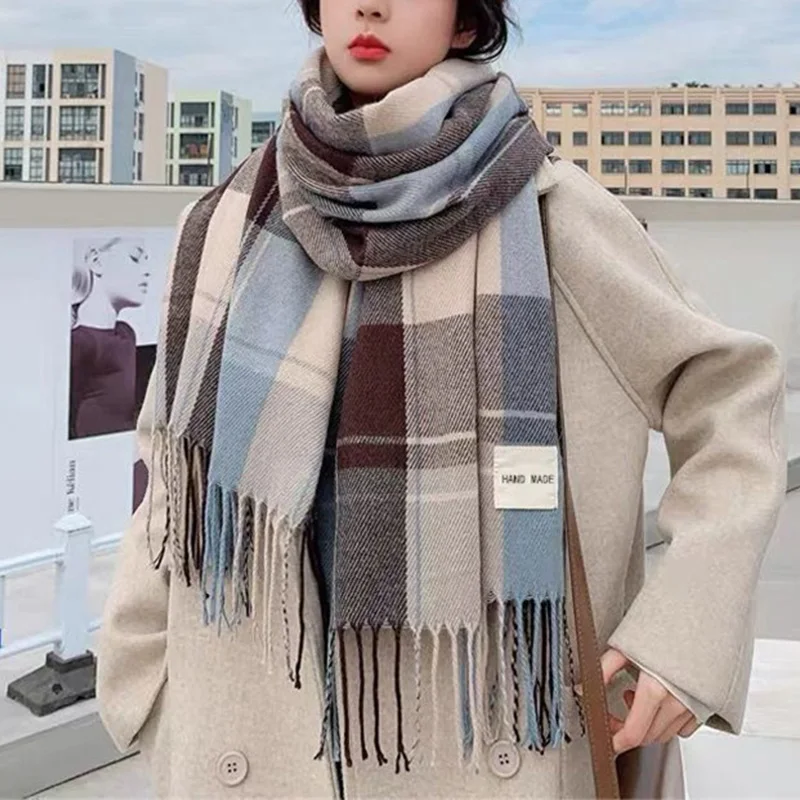 

Tassel Lovers Plaid Scarf for Female Autumn Winter Students Korean Shawls and Scarves Women Dual Purpose Warm Neck Scarfs Male